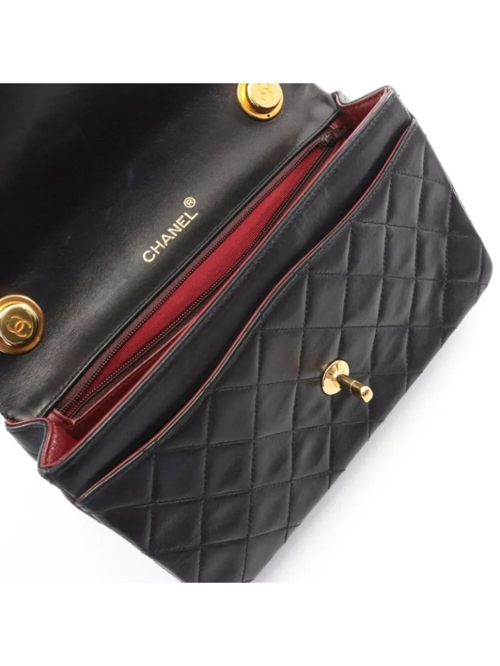 Chanel Handbag Quilted Black Lambskin Top Handle